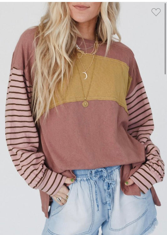 Colorblock Striped Sleeve Top